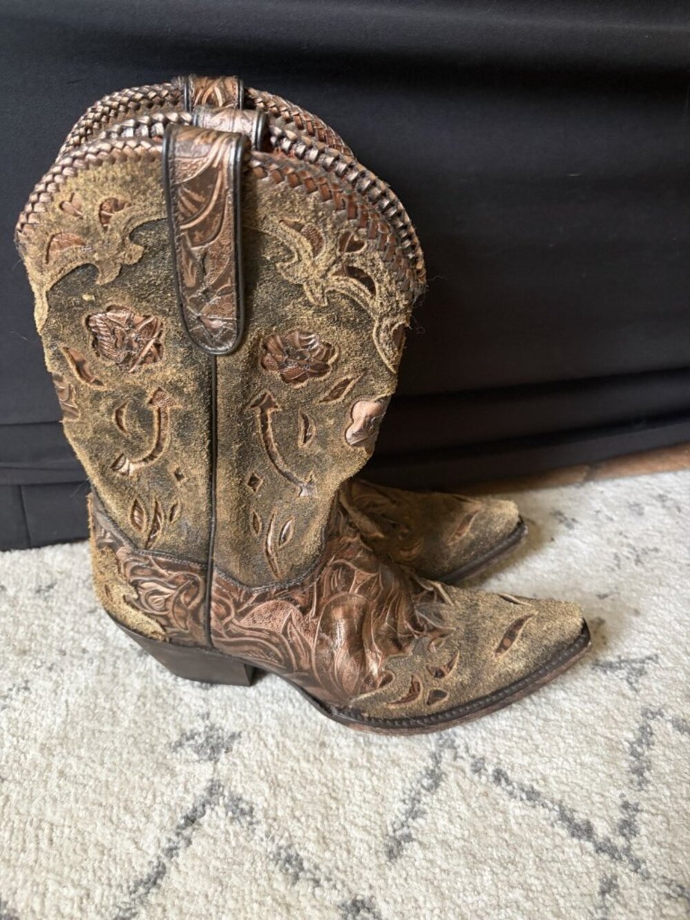 Dan Post Bronze Floral Cowgirl Boots Size 8 Leather
